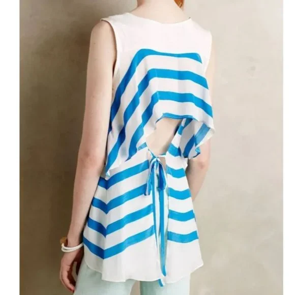 Anthro Plenty by Tracy Reese Marina Blue Striped Tank Top NWT - Picture 1 of 6